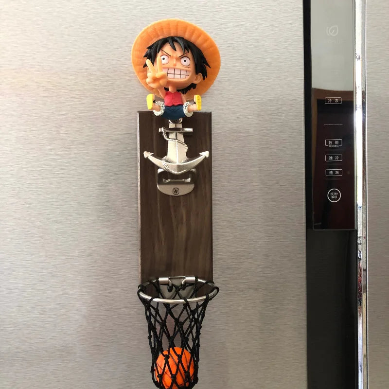 One Piece Anime Bottle Opener Refrigerator Magnet Basketball Frame Wall-Mounted Bottle Opener Monkey D. Luffy Holiday Gift