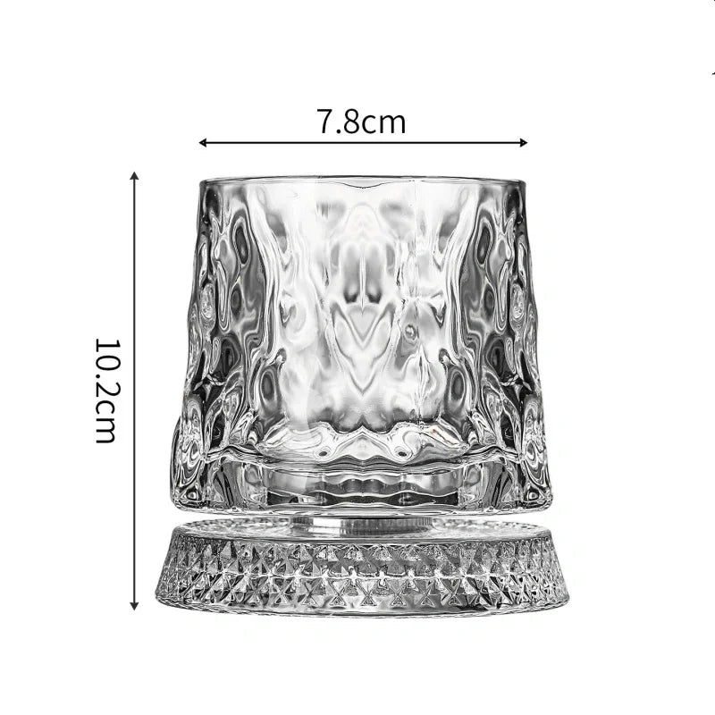 2026 New Whiskey Glasses Rotating Whisky Glass with Glass Base 360 Rotate Degrees Crystal Rum Glass for Cocktail Party Drinking