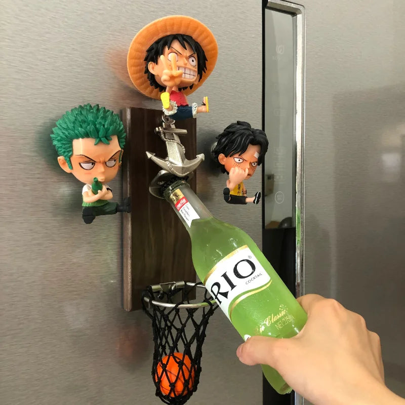 One Piece Anime Bottle Opener Refrigerator Magnet Basketball Frame Wall-Mounted Bottle Opener Monkey D. Luffy Holiday Gift