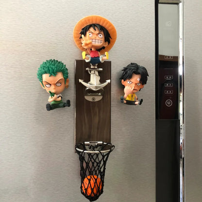 One Piece Anime Bottle Opener Refrigerator Magnet Basketball Frame Wall-Mounted Bottle Opener Monkey D. Luffy Holiday Gift