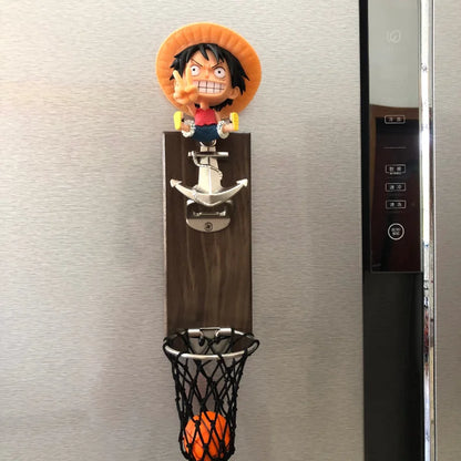 One Piece Anime Bottle Opener Refrigerator Magnet Basketball Frame Wall-Mounted Bottle Opener Monkey D. Luffy Holiday Gift