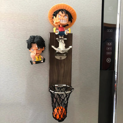One Piece Anime Bottle Opener Refrigerator Magnet Basketball Frame Wall-Mounted Bottle Opener Monkey D. Luffy Holiday Gift