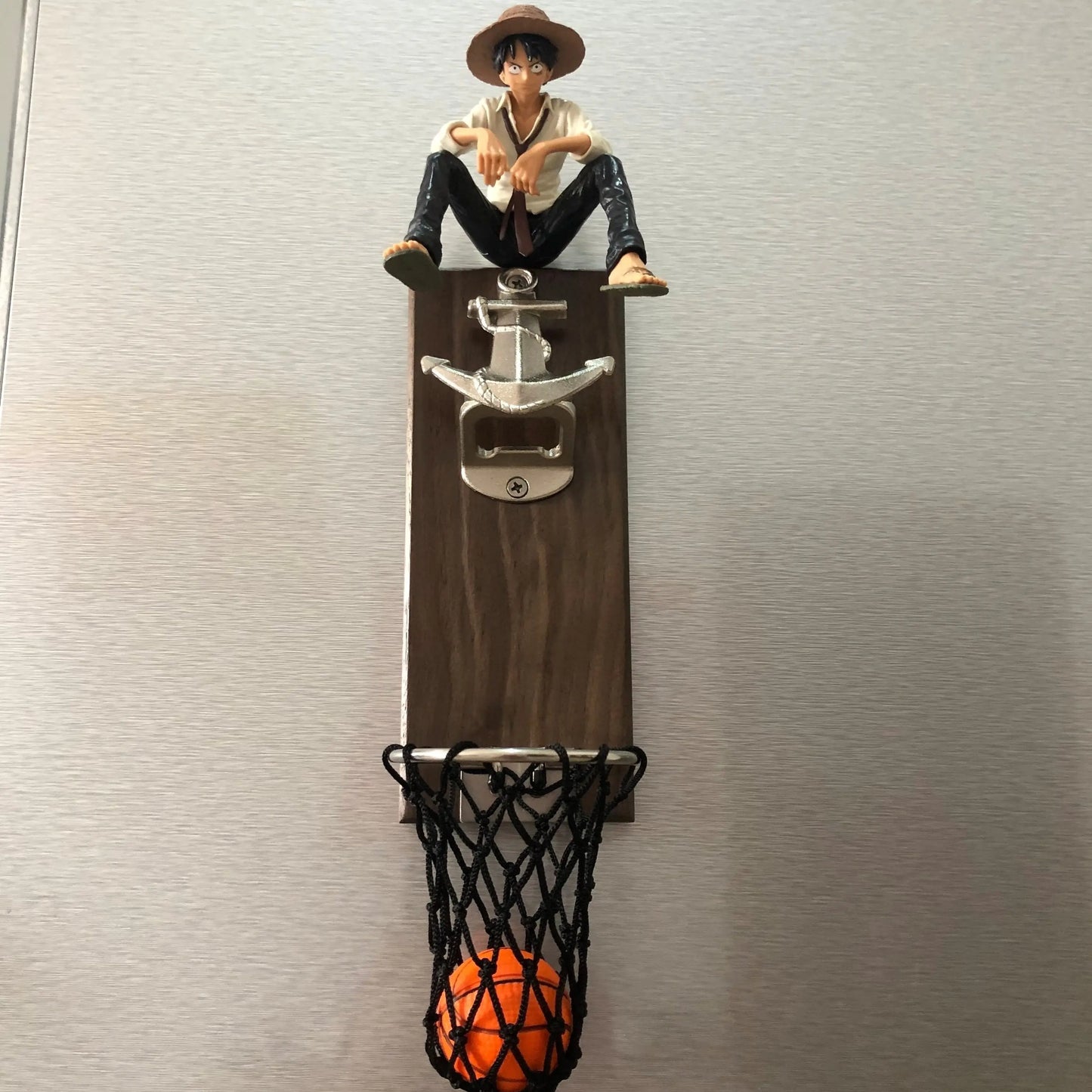 One Piece Anime Bottle Opener Refrigerator Magnet Basketball Frame Wall-Mounted Bottle Opener Monkey D. Luffy Holiday Gift