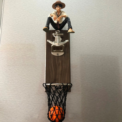 One Piece Anime Bottle Opener Refrigerator Magnet Basketball Frame Wall-Mounted Bottle Opener Monkey D. Luffy Holiday Gift