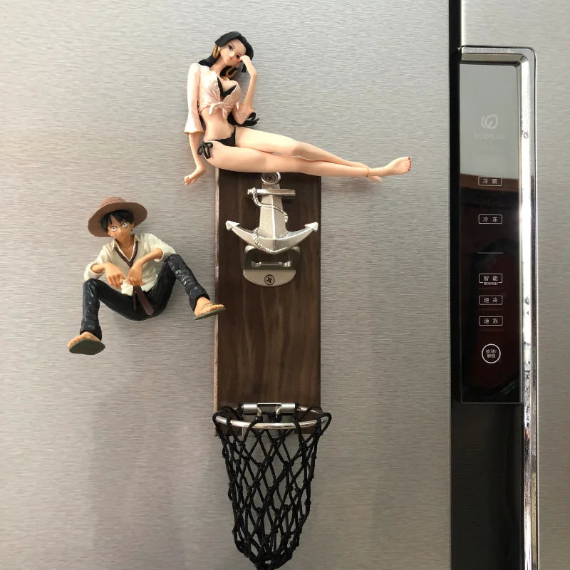 One Piece Anime Bottle Opener Refrigerator Magnet Basketball Frame Wall-Mounted Bottle Opener Monkey D. Luffy Holiday Gift