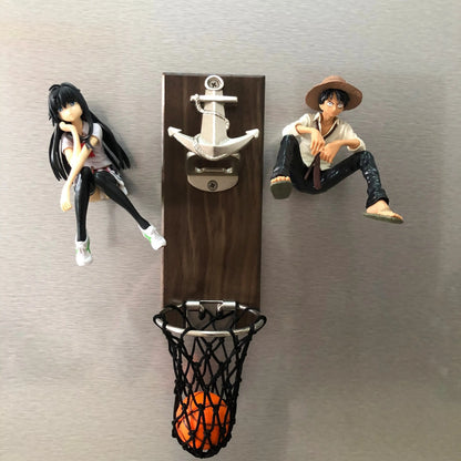 One Piece Anime Bottle Opener Refrigerator Magnet Basketball Frame Wall-Mounted Bottle Opener Monkey D. Luffy Holiday Gift