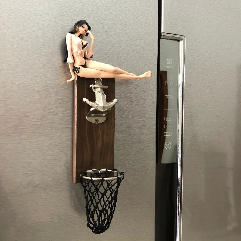 One Piece Anime Bottle Opener Refrigerator Magnet Basketball Frame Wall-Mounted Bottle Opener Monkey D. Luffy Holiday Gift