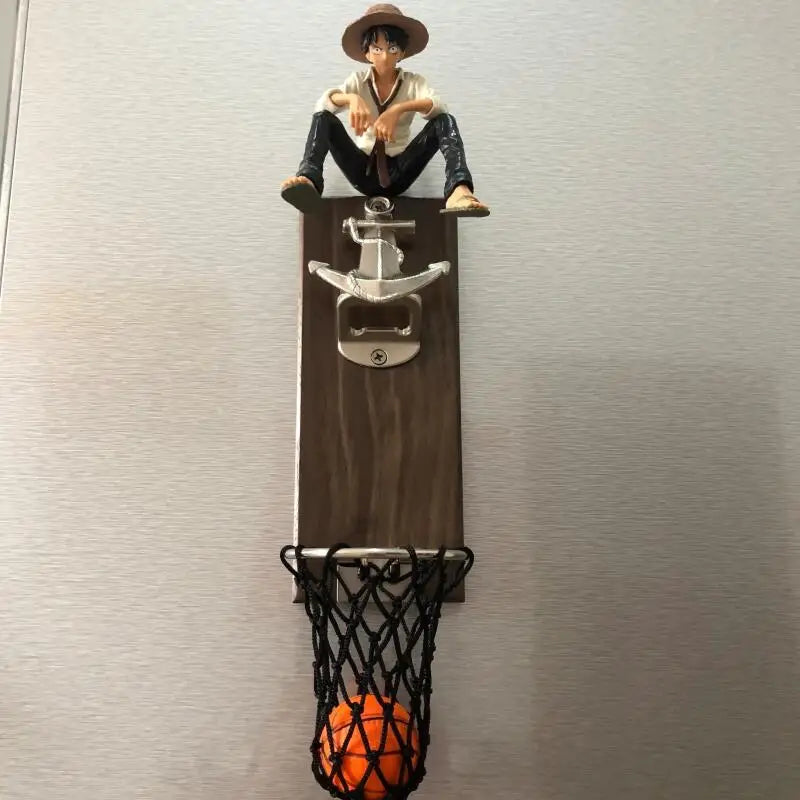 One Piece Anime Bottle Opener Refrigerator Magnet Basketball Frame Wall-Mounted Bottle Opener Monkey D. Luffy Holiday Gift