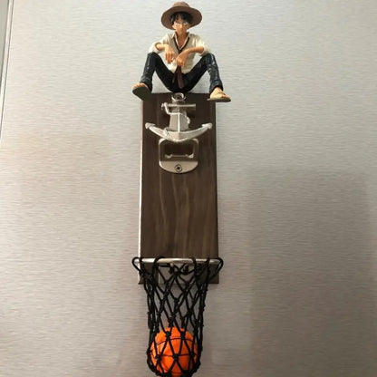 One Piece Anime Bottle Opener Refrigerator Magnet Basketball Frame Wall-Mounted Bottle Opener Monkey D. Luffy Holiday Gift