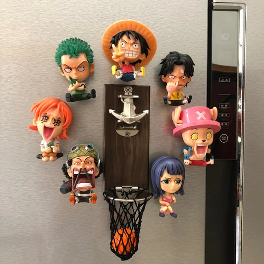 One Piece Anime Bottle Opener Refrigerator Magnet Basketball Frame Wall-Mounted Bottle Opener Monkey D. Luffy Holiday Gift