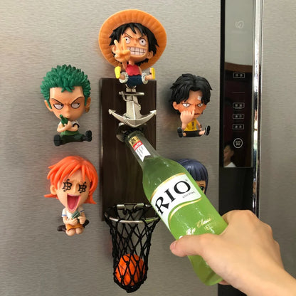 One Piece Anime Bottle Opener Refrigerator Magnet Basketball Frame Wall-Mounted Bottle Opener Monkey D. Luffy Holiday Gift