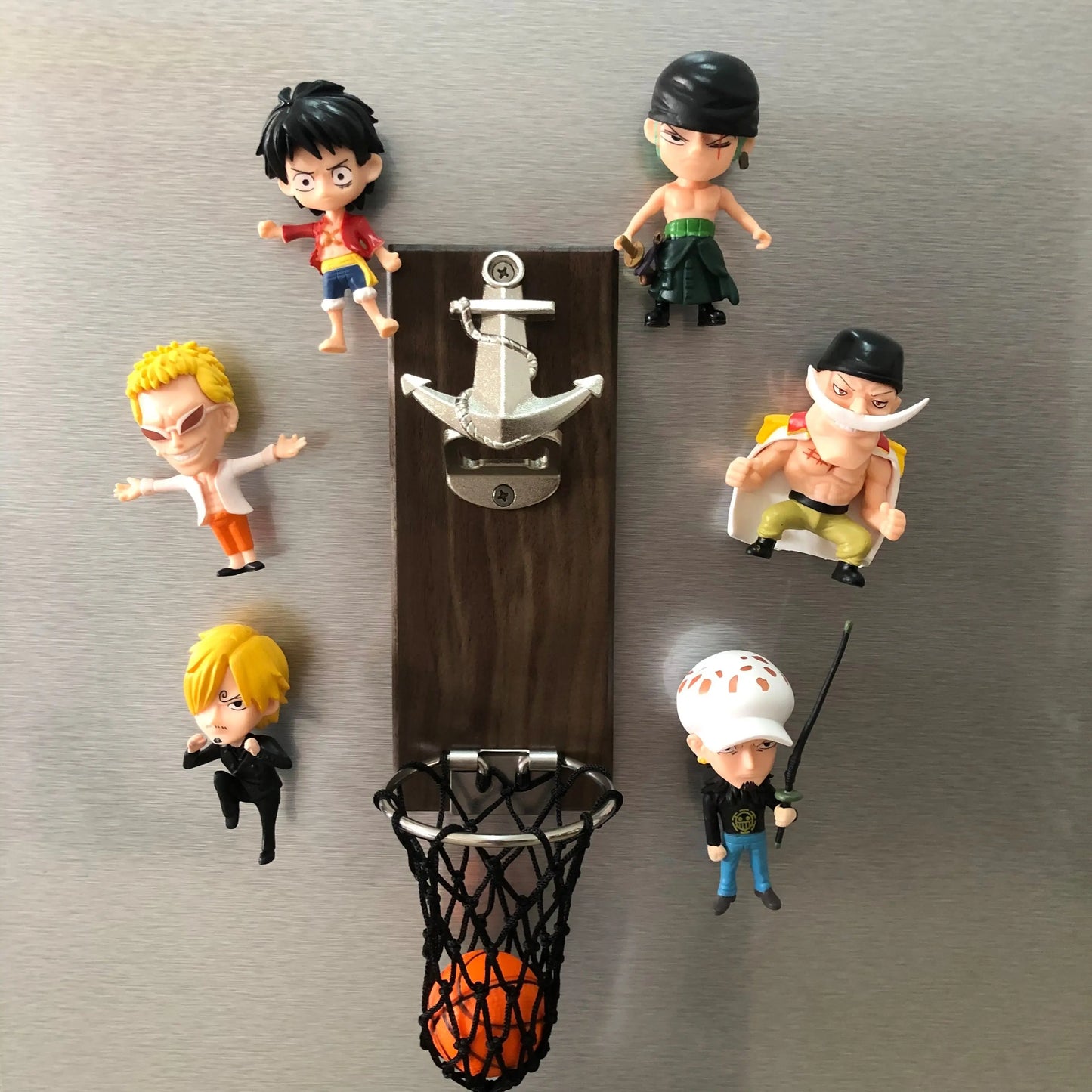 One Piece Anime Bottle Opener Refrigerator Magnet Basketball Frame Wall-Mounted Bottle Opener Monkey D. Luffy Holiday Gift