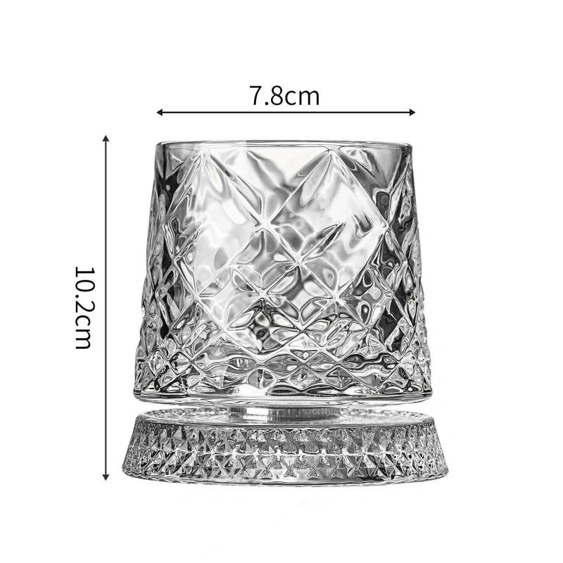 2026 New Whiskey Glasses Rotating Whisky Glass with Glass Base 360 Rotate Degrees Crystal Rum Glass for Cocktail Party Drinking